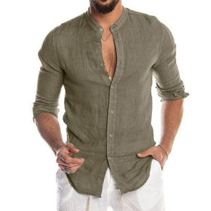 Solid Mens Linen Long Sleeve Shirt 5XL