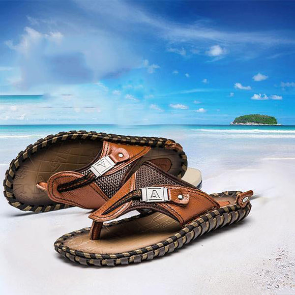 Summer Hand-made Genuine Leather Men Beach Sandals