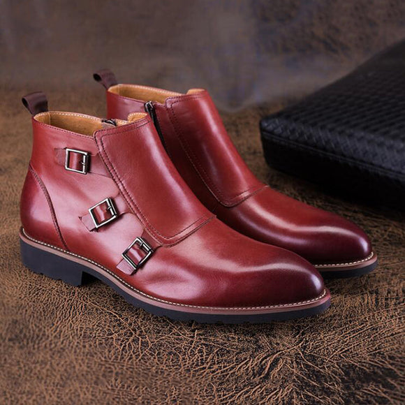 Men's Genuine Leather Buckle Vintage Martin Boots