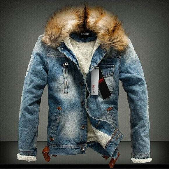 Men Winter Warm Denim Jacket