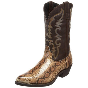 Men Snake Lines Leather Western Cowboy Boots