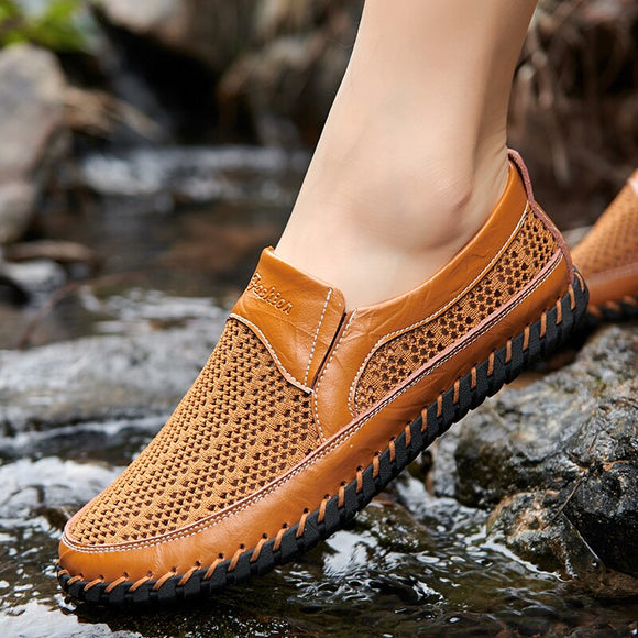 Summer Leather Men Mesh Loafer Shoes
