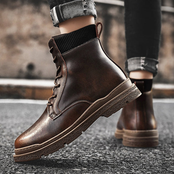 Genuine Leather Men's Fashion Motorcycle Boots